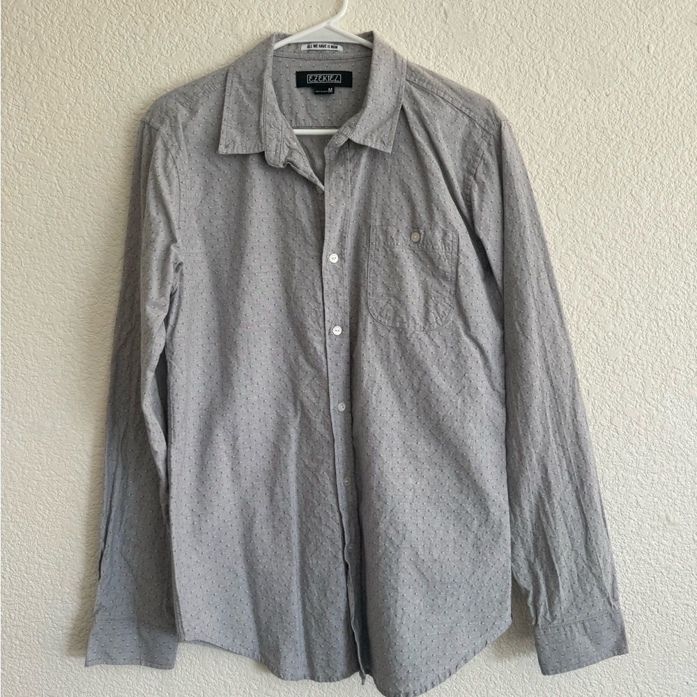Ezekiel Cotton Gray Long Sleeve Button Down Men's Shirt Sz Medium